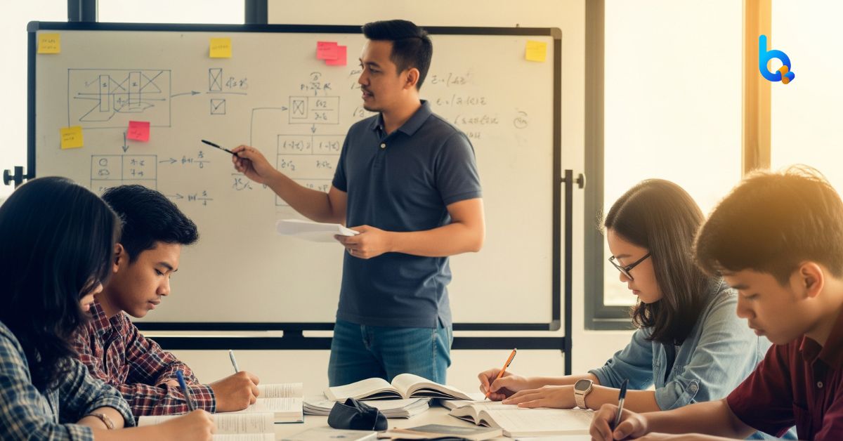 Sesi belajar intensif Program Garansi dan SuperCamp Bimbel Garansi PTN Jakarta bersama tutor dan siswa fokus di kelas
