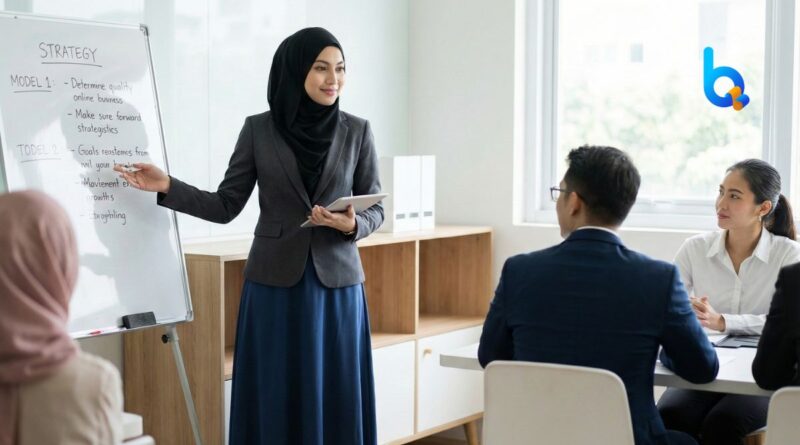 Ilustrasi retorika tanpa sistem dalam kepemimpinan pendidikan melalui presentasi ide oleh founder