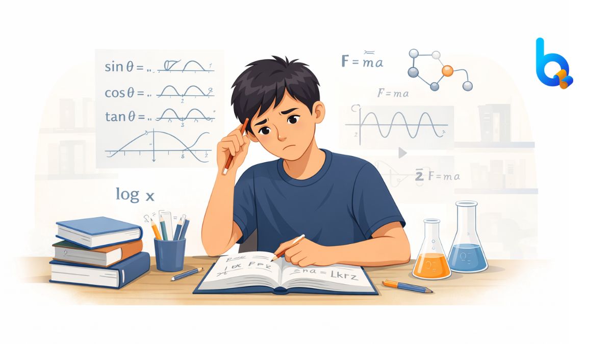 Ilustrasi kapan anak perlu les privat ketika siswa mulai kesulitan memahami materi pelajaran seperti matematika, fisika, atau kimia