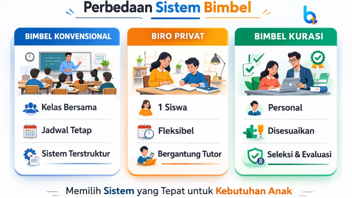 Perbedaan bimbel konvensional biro privat dan bimbel kurasi